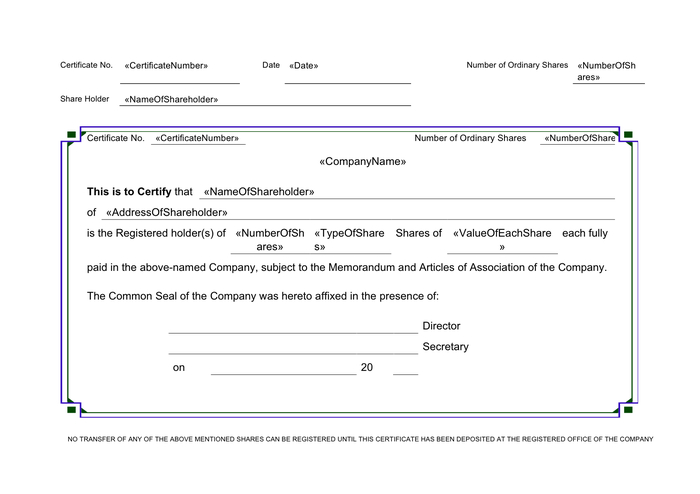 Share Certificate Template In Word And Pdf Formats Regarding Quality Template For Share Certificate