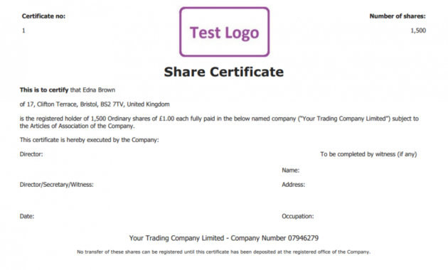 Share Certificate Template What Needs To Be Included With Printable Share Certificate Template Pdf