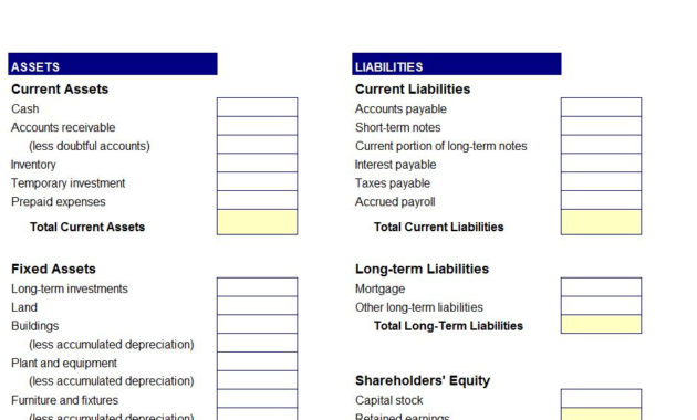 Simple Balance Sheet Template Simple Balance Sheet With Regard To Business Plan Balance Sheet Template
