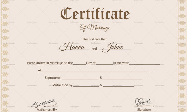 Simple Marriage Certificate Design Template In Psd Word Intended For Certificate Of Marriage Template
