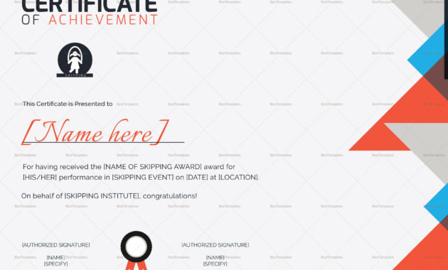 Skipping Award Achievement Certificate Design Template In Throughout Amazing Badminton Achievement Certificate Templates