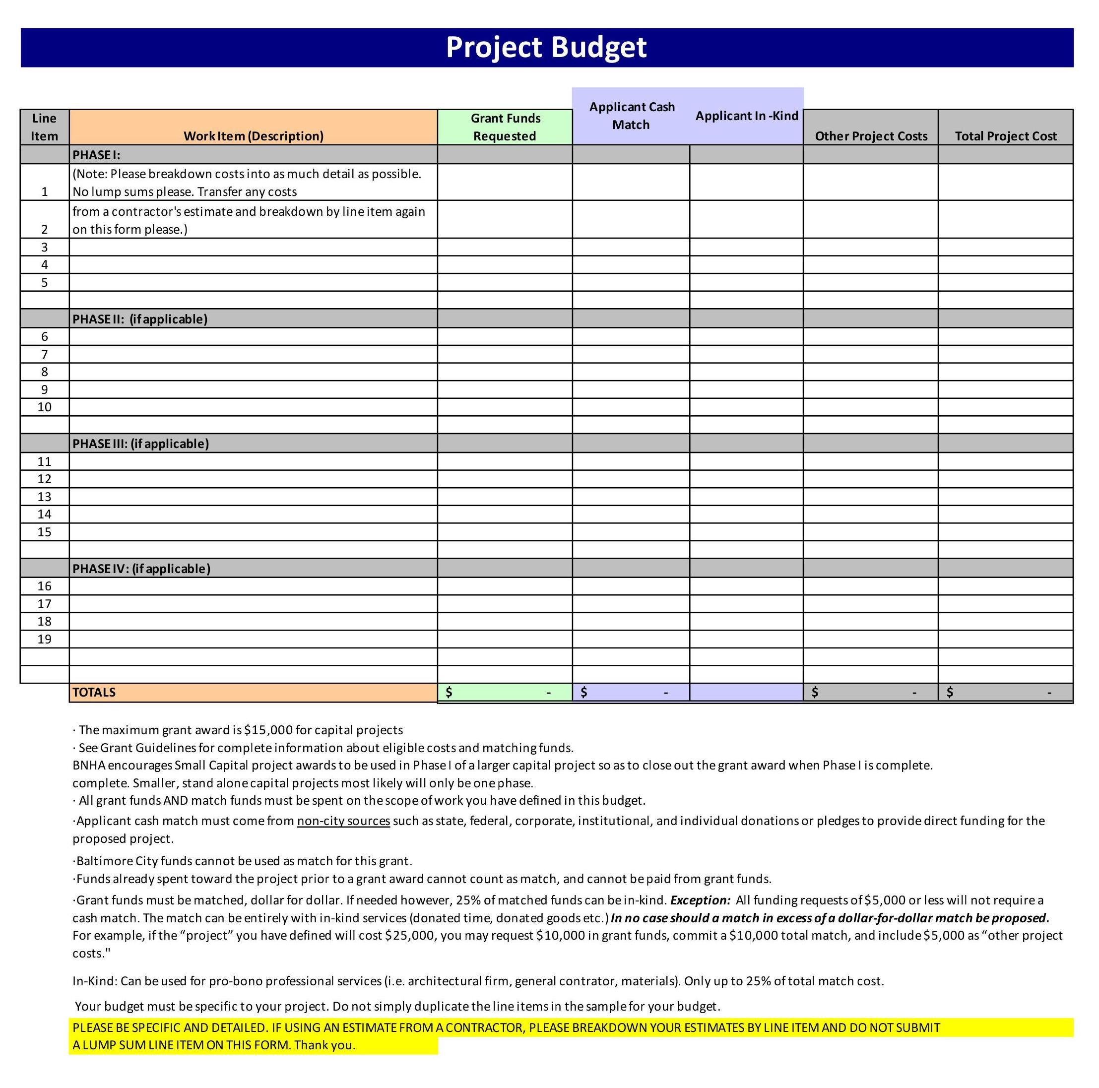 Small Capital Grant Budget Form Explore Baltimore Throughout Grant Proposal Budget Template