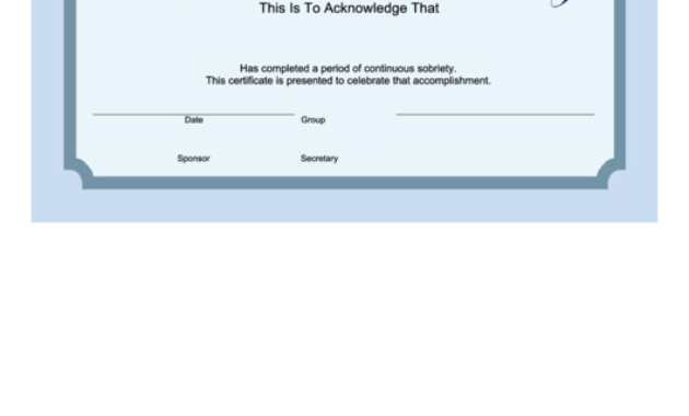Sobriety Certificate Template 5 Years Blue Printable Throughout Awesome Certificate Of Sobriety Template Free