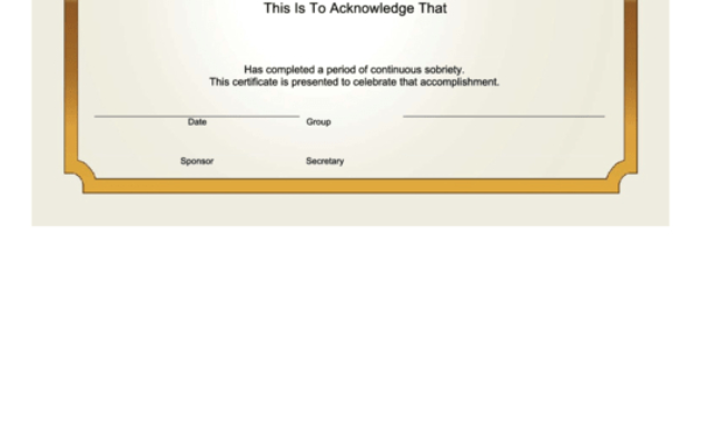 Sobriety Certificate Template Gold Printable Pdf Download With Regard To Certificate Template For Pages