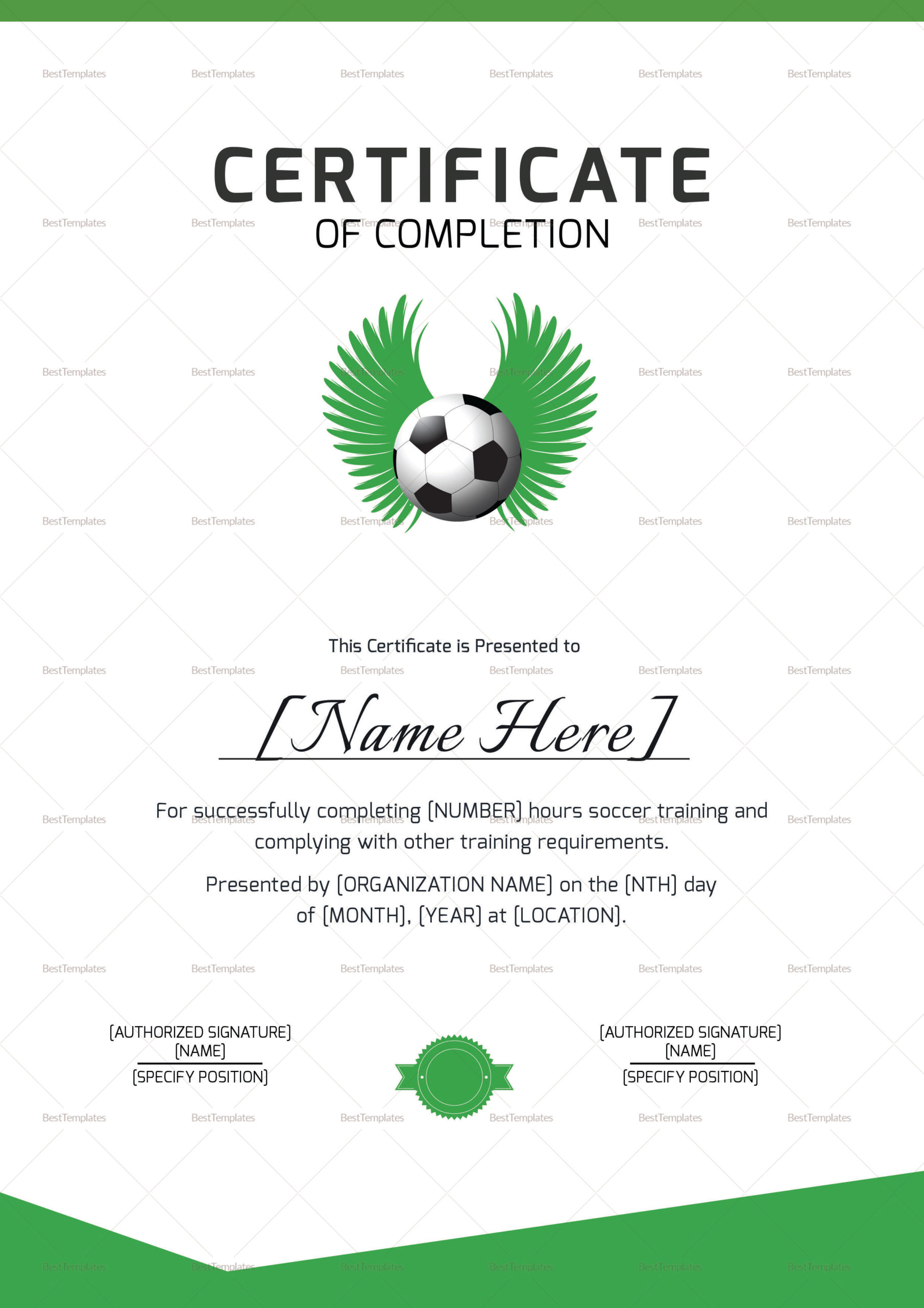 Soccer Completion Certificate Design Template In Psd Word Throughout Free Soccer Certificate Templates For Word