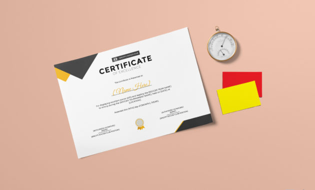 Soccer Excellence Certificate Design Template In Psd Word With Regard To Soccer Certificate Templates For Word