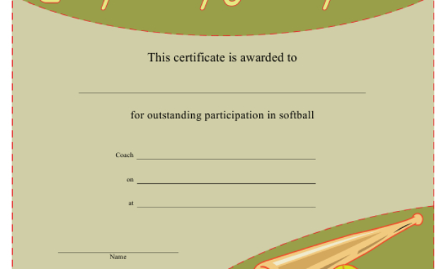 Softball Certificate Of Participation Template Download Within Softball Certificate Templates Free