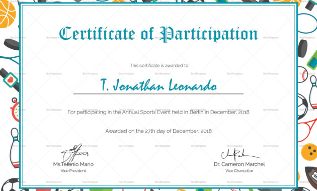 Sports Participation Certificate Design Template In Psd Word Regarding Sports Day Certificate Templates Free