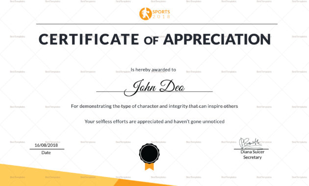 Sportsmanship Appreciation Certificate Design Template In With Sports Day Certificate Templates