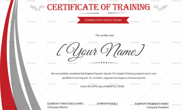 Squash Training Certificate Design Template In Psd Word Pertaining To Amazing Template For Training Certificate