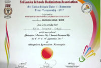 Sri Lanka Schools Under 11 Badminton Team Championship Regarding Amazing Badminton Achievement Certificates