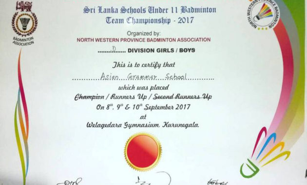 Sri Lanka Schools Under 11 Badminton Team Championship Regarding Amazing Badminton Achievement Certificates