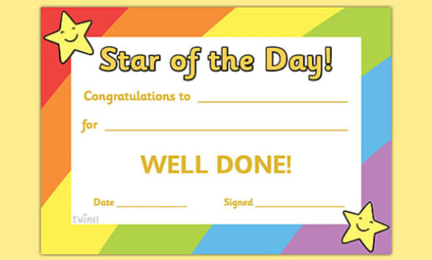 Star Of The Day Award Certificate Star Of The Day With Printable Star Reader Certificate Template
