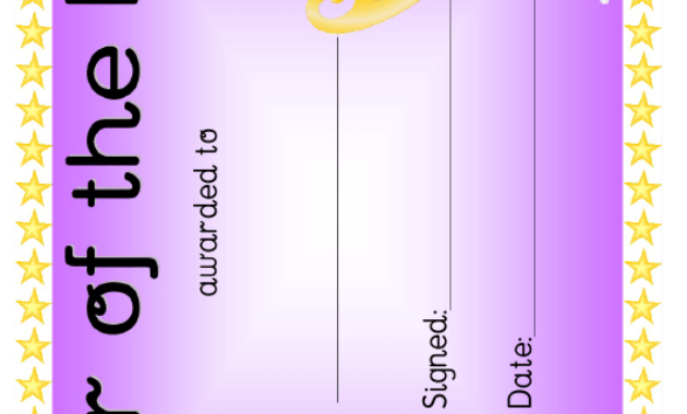 Star Of The Day Award Certificate Template Purple With Regard To Star Of The Week Certificate Template