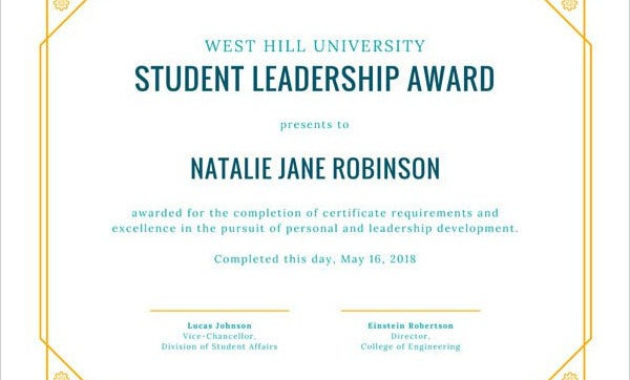 Student Award Templates 9 Free Word Excel Pdf With Regard To Printable Leadership Award Certificate Templates