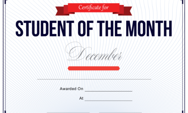 Student Of The Month Certificate Template December Regarding Free Printable Student Of The Month Certificate Templates