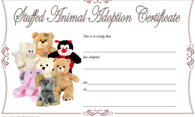 Stuffed Animal Adoption Certificate Template 7 Ideas Free Inside Unicorn Adoption Certificate Free Printable 7 Ideas