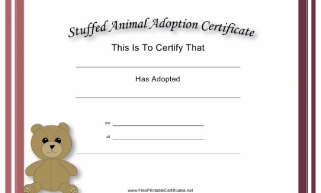 Stuffed Animal Adoption Certificate Template Download With Regard To Printable Stuffed Animal Birth Certificate