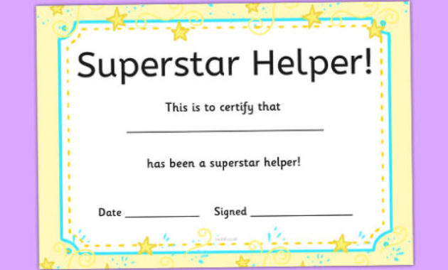 Superstar Helpers Certificates Teacher Made With Outstanding Effort Certificate Template