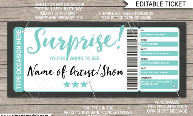 Surprise Concert Ticket Gift Voucher Template Printable Pertaining To Quality Movie Gift Certificate Template