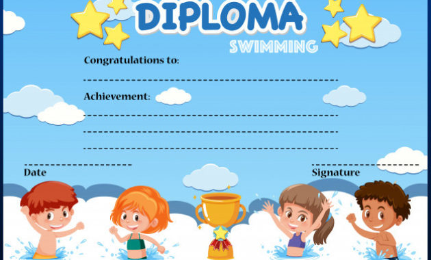 Swimming Diploma Certificate Template Vector Premium For Swimming Certificate Template