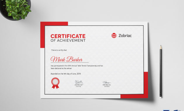 Table Tennis Achievement Certificate Design Template In With Best Tennis Tournament Certificate Templates