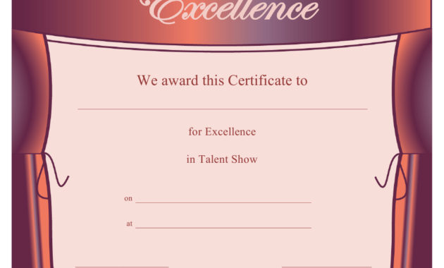 Talent Show Certificate Of Excellence Template Download With Certificate Of Excellence Template Free Download