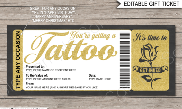 Tattoo Gift Certificate Card Template Diy Printable Gift Throughout Awesome Tattoo Gift Certificate Template