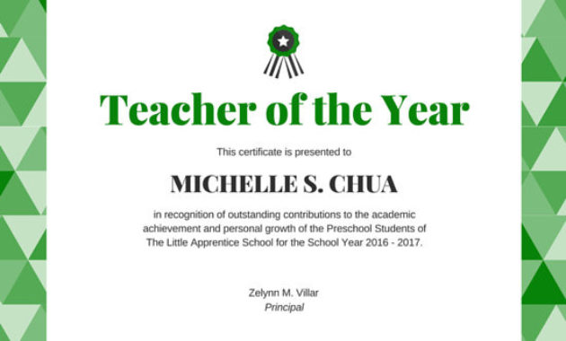 Teacher Of The Year Award Certificate Templatescanva Throughout Quality Best Teacher Certificate Templates Free