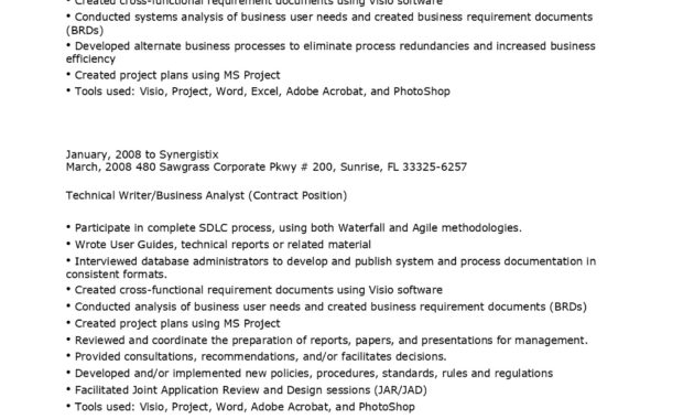 Technical Writer Business Analyst Resume Inside Business Analyst Documents Templates
