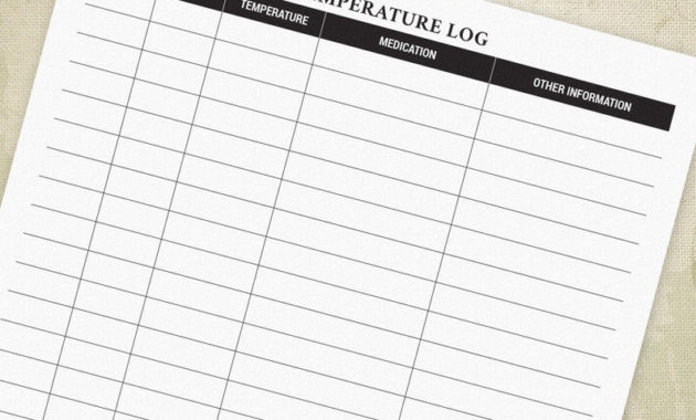 Temperature Log Printable Form Health Planner For Patients Regarding Quality Temperature Log Sheets Template