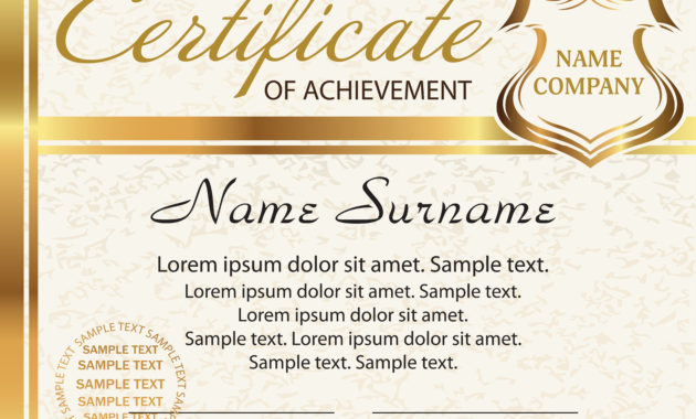 Template Certificate Of Achievement Elegant Gold Design With Regard To Certificate Of Attainment Template
