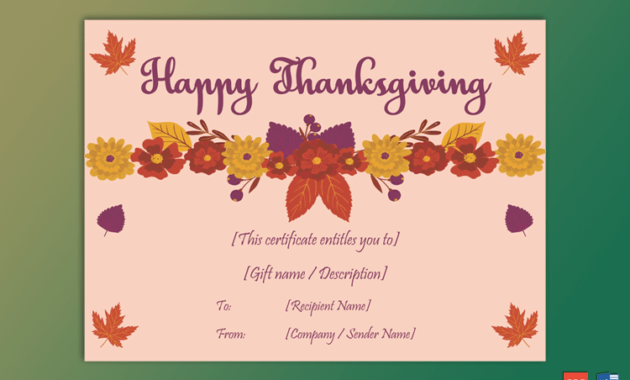 Thanksgiving Gift Certificate Template Floral 5618 Gct For Thanksgiving Gift Certificate Template Free