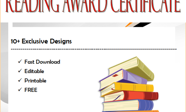 Top 10 Editable Reading Award Certificates Free Regarding Amazing Reading Achievement Certificate Templates