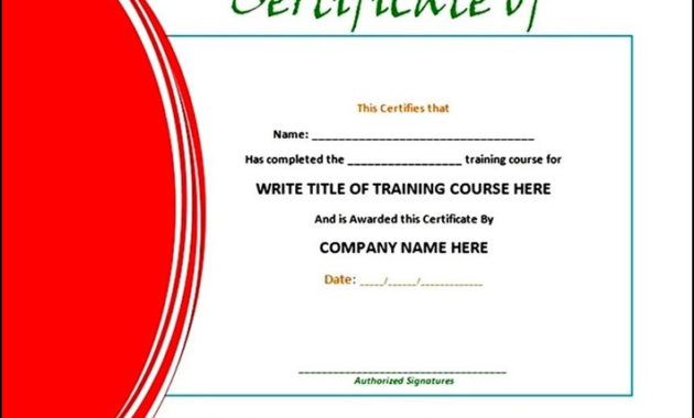 Training Certificate Template Doc Sample Sample Intended For Amazing Template For Training Certificate