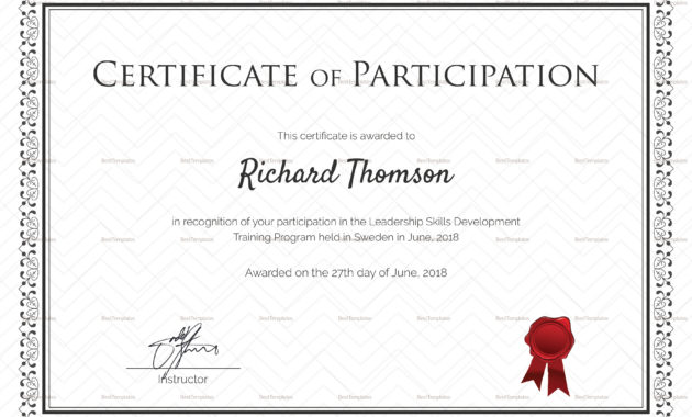 Training Participation Certificate Design Template In Psd In Best Participation Certificate Templates Free Download