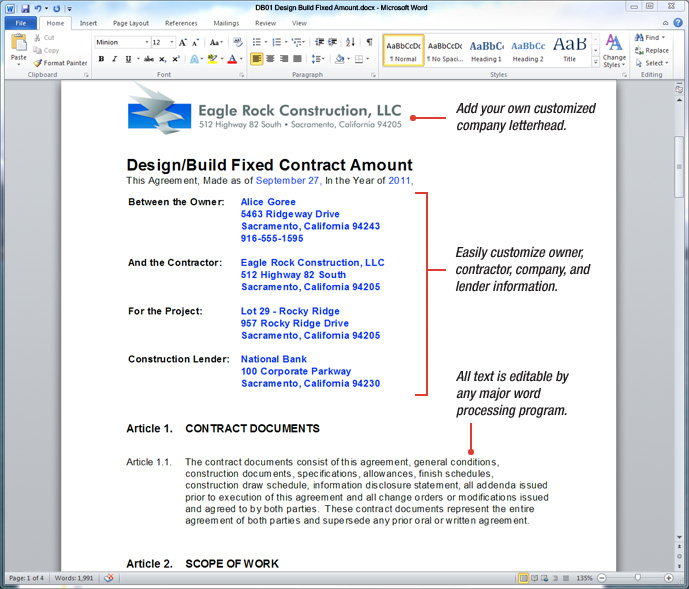 Uda Constructiondocs Designbuild Construction Contract In Cost Plus Building Contract Template