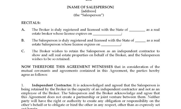 Usa Independent Contractor Agreement For Real Estate Within Business Broker Agreement Template