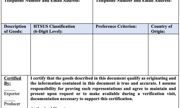 Usmca Certification Requirements And Sample Template Within Certificate Of Origin For A Vehicle Template