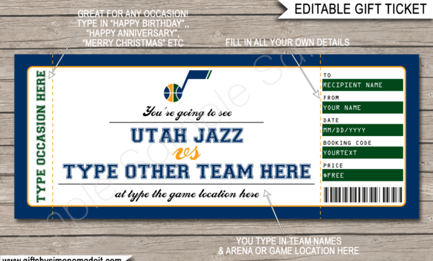 Utah Jazz Game Ticket Gift Voucher Printable Surprise Inside Basketball Gift Certificate Template