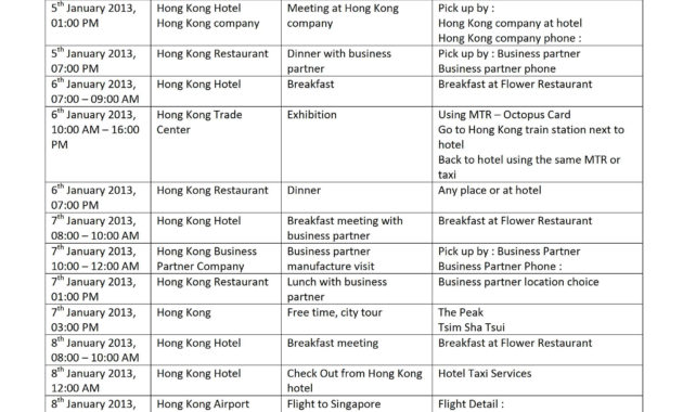 Vacation Itinerary Template Ecommercewordpress Inside Business Travel Proposal Template