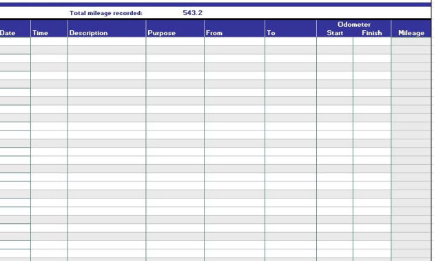 Vehicle Mileage Log Template 8 Free Printable Excel Inside Vehicle Mileage Log Template
