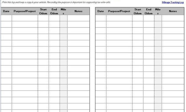 Vehicle Mileage Log Template 8 Free Printable Excel Throughout Fuel Mileage Log Template