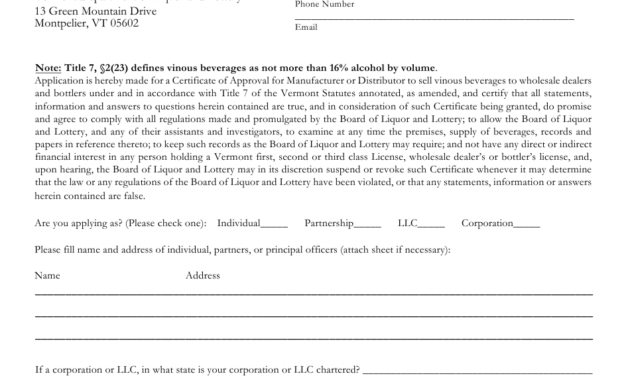 Vermont Application For Certificate Of Approval For Intended For Free Certificate Of Manufacture Template