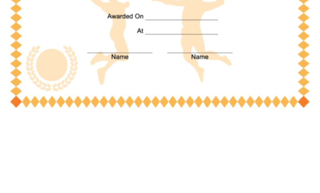 Volleyball Certificate Printable Pdf Download With Volleyball Award Certificate Template Free