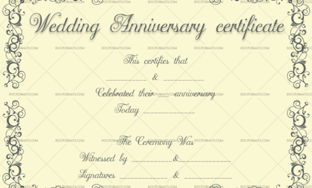 Wedding Anniversary Certificate Template 22 Editable Throughout Printable Marriage Certificate Template Word 10 Designs