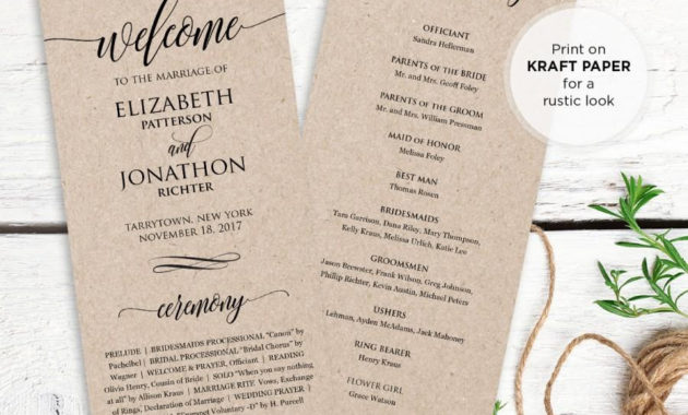 Wedding Program Printable Order Of Service Rustic Pertaining To Awesome Wedding Ceremony Agenda Template