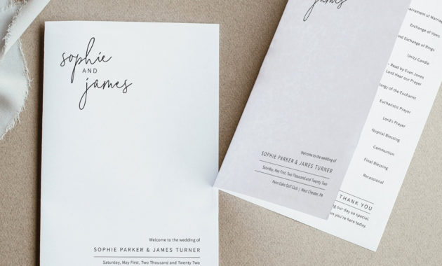 Wedding Program Template Folded Minimalist Elegant Throughout Amazing Wedding Agenda Templates