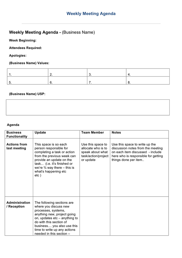 Weekly Agenda Template Download Free Documents For Pdf Throughout One On One Meeting Agenda Template Free