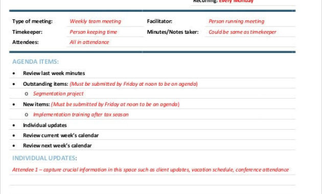 Weekly Agenda Templates 10 Free Word Pdf Format With School Team Meeting Agenda Template